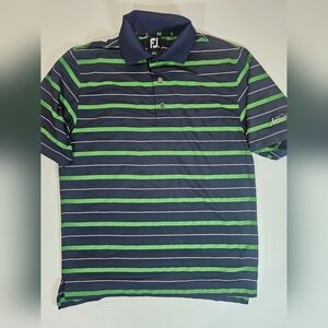 Footjoy Mens Golf Polo Medium Green Black Stripe Preppy Outdoor Activewear Shirt